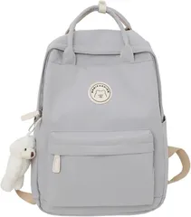 YasYouRi レディース リュック パステルカラー タブレット PC 軽量 かわいい 撥水 スクールバッグ タウンリュック キッズ 女性 高校生 女子 通学 旅行 韓国 チャーム付き(グレー,  ミディアム)