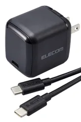 【人気商品】USB PD対応 Type-Cケーブル付属 (2m) 65W 小型 Type-C 1ポート 充電器 PPS対応 GaN II採用 エレコム PSE認証 ブラック EC-AC8765BK