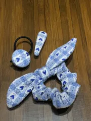 ヘアゴム　パッチンピン3点セット　1ブルーハート