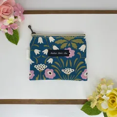 ミニポーチ【12センチファスナー・北欧調花柄（ターコイズ）】