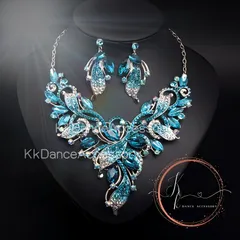 アクアマリン・ドリームスケープ ネックレス ピアス  煌びやか、卒業式、結婚式、ウェディングパーティー、発表会、カラオケ大会、オペラ、舞台、ショーアクセサリー  ゴージャス  美しいキラキラ きれい  コスチュームアクセサリー ベリーダンス 社交ダンス