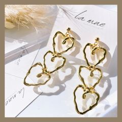 【304ステンレス ポスト 24KGP 本金メッキ】 ゴールド メタル ハート ロング 可愛い ピアス ワイヤー ハンドメイドピアス アレルギー対応 【イヤリング変更可能】