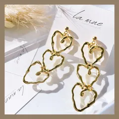 【304ステンレス ポスト 24KGP 本金メッキ】 ゴールド メタル ハート ロング 可愛い ピアス ワイヤー ハンドメイドピアス アレルギー対応 【イヤリング変更可能】