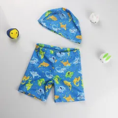 ☆ サメ×ブルー ☆ 115-125cm ☆ キッズ 男の子 スイムパンツ yswim5058 ベビー 水着 男の子 キャップつき 2点セット スイムパンツ パンツ 赤ちゃん スイムウェア スイムキャップ ベビースイミング スイミング 幼稚園 保育園 帽子