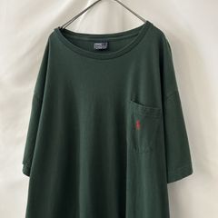 L 90s～ ポロバイラルフローレン Uネック クルーネック ワンポイント Tシャツ 無地 ポケット コットン 緑