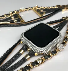 GimelZayinセット アップルウォッチ ステンレスベルト キラキラ シルバー　レザー 高級 カバー ケース 4 5 6 7 8 se メンズ レディース 40mm 41mm 44mm 45mm Apple Watch バンド