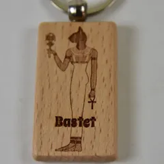 木彫りお守りキーホルダー　古代エジプトの神様  ネコの神様 バステト　BASTET