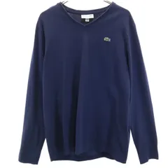 LACOSTE ラコステ 長袖 スリムフィット Vネック Tシャツ M ネイビー ロンT メンズ 古着
