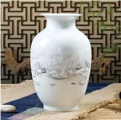 花瓶 中国伝統柄 景徳鎮 陶器製 回転式 台座付き (牡丹の花と小鳥)