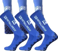B-magasin 互換品サッカー ソックス グリップ スポーツ 靴下 滑らない ランニング ゴルフ アウトドア 作業 セット(青3,  24.5-28.0 cm)