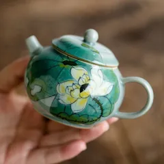 茶壺急須と茶杯2コ×花形ダブル皿のハォツゥ茶組