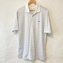 (^w^)b NIKE ナイキ FITDRY フィットドライ ハーフボタン 半袖 ポロシャツ golf ゴルフ テニス ボーダー柄 爽やか スポーツ カジュアル トップス ホワイト×ライトブルー メンズ 男性 サイズ L
