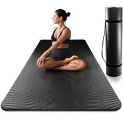 特大トレーニング用マット 80cm×185cm 極厚 15mm 幅広 ヨガ ピラティス ストレッチ エクササイズ ブラック