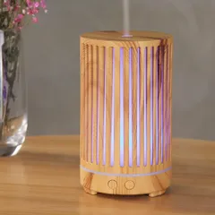 おしゃれ 木目調 超音波式 ミスト切り替え 小型 ナイトライト 卓上 加湿器 LEDライト7色 アロマランプ タイマー アロマ加湿器 乾燥対策 アロマディフューザ― (ストライプ) ENHANCERY