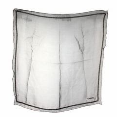 シャネル CHANEL スカーフ シースルー ビーズ ロゴ 刺繍 黒