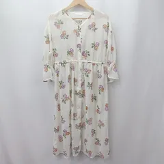 ◇ ⊂ ehka sopo エヘカソポ 花柄刺繍 長袖 ロング 花柄シアーワンピース サイズM ベージュ系 レディース E  【1507280007105】