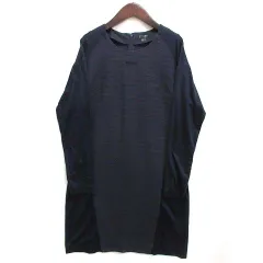 アツロウタヤマ ATSURO TAYAMA 異素材切替 ワンピース 膝丈 長袖 ネイビー 紺 EUR36