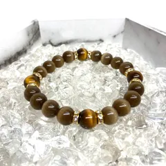 キャッツアイ(ブラウン)×タイガーアイ  パワーストーン ブレスレット (ゴールド) メンズ・レディース　男性・女性　数珠ブレス 開運 [e]