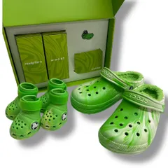 箱付 crocs ペット クロックス ブーツ グリーン スライム セット 限定品 クラシック ラインド クロッグ グロウ イン ザ ダーク マーブル グリーン スライム グリーン 緑 サイズm5/w7 M 犬 レディース ゴーゴー古着久喜倉庫店 No.798のサムネイル