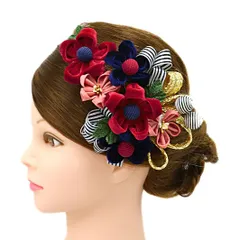 髪飾り 成人式 つまみ細工 赤 振袖 前撮り 袴 花 ドレス 2点セット ワインレッド 紺 ネイビー ゴールド 白 サーモンピンク ピ No.9-4997