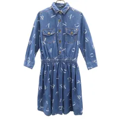 BEAMS HEART ビームスハート 総柄 7分袖 シャツワンピース ブルー系 プルオーバー レディース 古着