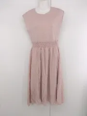 ◇ ROPE PICNIC ニット 切替 シンプル フレンチスリーブ 膝下丈 ワンピース サイズ38 ピンクベージュ レディース P  【1307080005420】