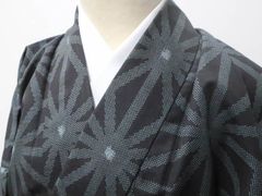 【一輝堂】【着物】小紋　洗える着物　麻の葉文　身丈約164cm　裄丈約66cm　25z03-1176
