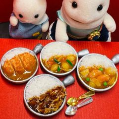 518 ４種のカレー🍛セット⭐️ミニチュアフード　ドールハウス　リカちゃん　シルバニア　樹脂粘土　ねんどろいど　バービー　ミニチュア　フィギュア　フェイクフード