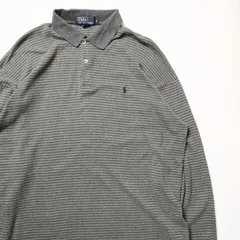 90's ポロ ラルフローレン ボーダー コットン フライス ポロシャツ 長袖 (M) グレー系 灰 ロンT 90年代 旧タグ オールド POLO アメリカ古着 USED  ビンテージ ヴィンテージ
