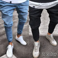 ダメージ ストレッチ アンクル ジーンズ メンズ アンクル丈 デニム デニムパンツ クラッシュ ブリーチ ブルー スリム スキニー スキニーデニム おしゃれ#oneleaf35860