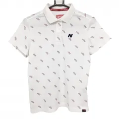 【超美品】ニューバランスゴルフ 半袖ポロシャツ 白×レッド 総柄 スニーカー 胸元ワッペン レディース 2(L) ゴルフウェア New Balance