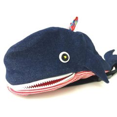くじらワンショルダー ボディバッグ/デニム・ヒッコリーRED【ステッチハウス】キッズ キッズバッグ かばん カバン