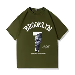 バスケットボール ブルックリン・ネッツ ケビン・デュラント プリントTシャツメンズ 夏用 ゆったり半袖トップス ミリタリーグリーン