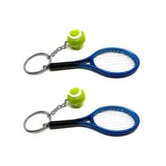 テニスキーホルダー バッグチャーム  ボールキーリング  スポーツ用品  リアルなミニチュア  記念品  ギフト  スポーツ活動  2個セット（マルチカラー）