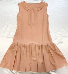 FOXEY NEW YORK フォクシーニューヨーク　ノースリーブ　ワンピース　ミニ　L  ピンク　胸プリーツ　タック　えり　裾フレア
