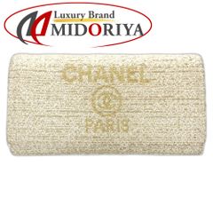 【中古】CHANEL シャネル 長財布 A80053 ラウンドファスナー ドーヴィル キャンバス オフホワイト ゴールド レディース /181600