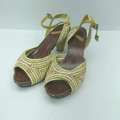 ◇ ⊂ MANA ベルト付き オープントゥ ミュールサンダル サイズ37 イエロー マルチカラー レディース E  【1410290018637】