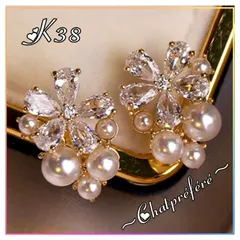 ✦クリスタルスワロフスキー×ドロップパールフラワーピアス・K38✦