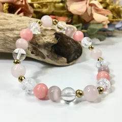 ローズクォーツ×キャッツアイ×水晶×ジェイド パワーストーン ブレスレット ♪