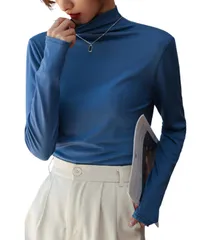 [グリーンパキラ] おしゃれ レイヤード インナー 春 秋 冬 レディース 長袖 トップス ハイネック 着回し インナーシャツ カットソー 伸縮性 タートルネック プルオーバー オフィスカジュアル 春物 秋物 レディーストップス  [ブルー] [M] [標準]