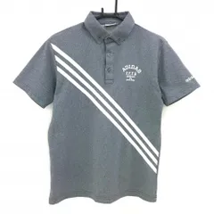 アディダス 半袖ポロシャツ 杢ネイビー×白 3ライン ボタンダウン  メンズ M/M ゴルフウェア adidas