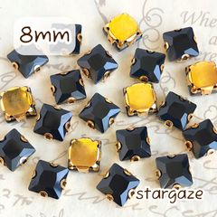 【 10個 】 8mm ガラス製 スクエアストーン ビジュー カボション ブラック