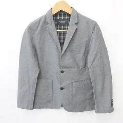 バーバリーブラックレーベル BURBERRY BLACK LABEL ジャケット テーラードジャケット シングル 無地 チェック 背裏 綿 麻 グレー黒 ブラック M
