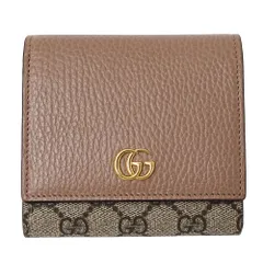 グッチ GUCCI 財布 レディース ブランド 二つ折り財布 プチマーモント GGスプリーム レザー ダブルG バイカラー ミディアム ウォレット ピンクベージュ 598587 おしゃれ 【中古】