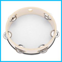 Portable 8-inch Birch Tambourine, Percussion Gift, Music Education Drum Instrument with Metal Bells for KTV Party Games