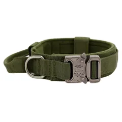 犬用首輪 ナイロン製 金属製クイックリリースバックル付 [ オリーブドラブ / Mサイズ ]