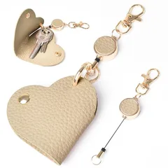 【新品】 [Gineman] リールキーホルダー リール ストラップ キーリール レザー ハート キーリング ラップ 革 ペンダント チャーム 32cm 伸びる 強力 小さい 可愛い おしゃれ 金具 紛失防止 鍵 取り外し可能 車 バイク 自転車 携帯スト 0