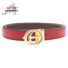 美品 GUCCI グッチ GGロゴ レッド ゴールド レザー/メタル ベルト レディース 500980【中古】