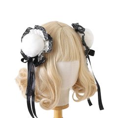 【在庫セール】Yeoubi チャイナお団子 綿入り お団子カバー お団子ヘア お団子 ヘアピン 髪飾り リボン ロリータ コスプレ チャイナ服 ハロウィン コスプレ (ホワイト)