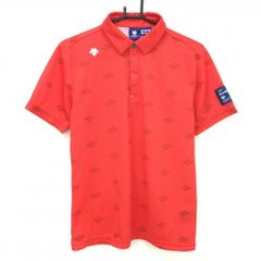 新品未使用タグ付】DESCENTE GOLF半袖ポロシャツ ロゴ柄 オレンジ系 